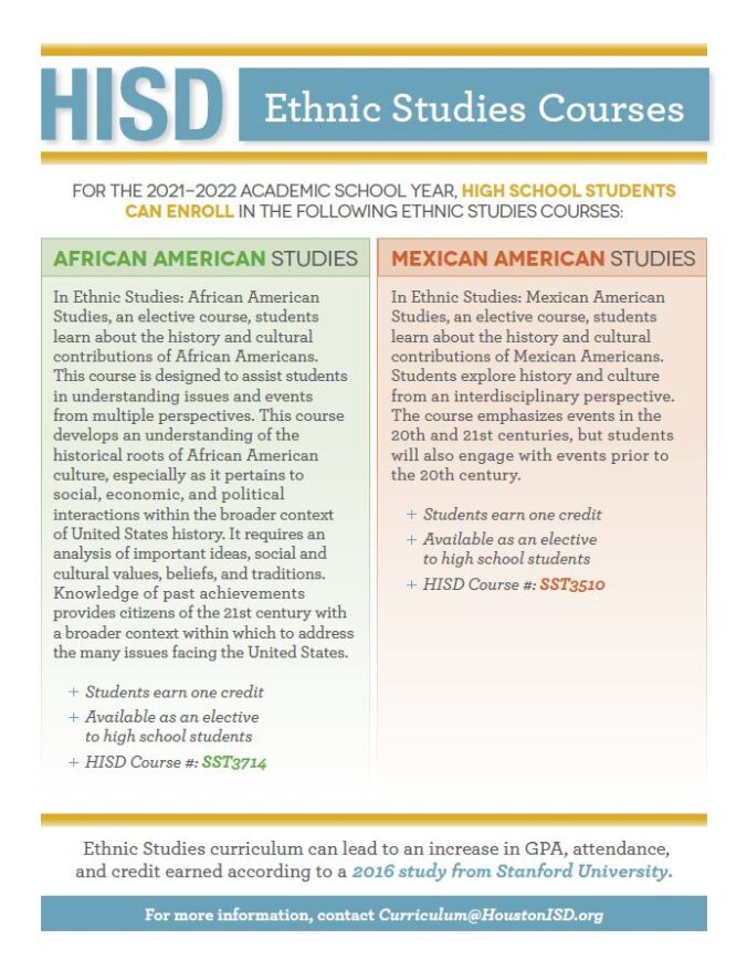 Two ethnic studies courses offered to HISD high school students News Blog